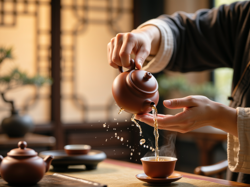 制茶师傅正在手工揉捻茶叶，专注认真的表情，温暖的室内光线，营造出宁静祥和的氛围